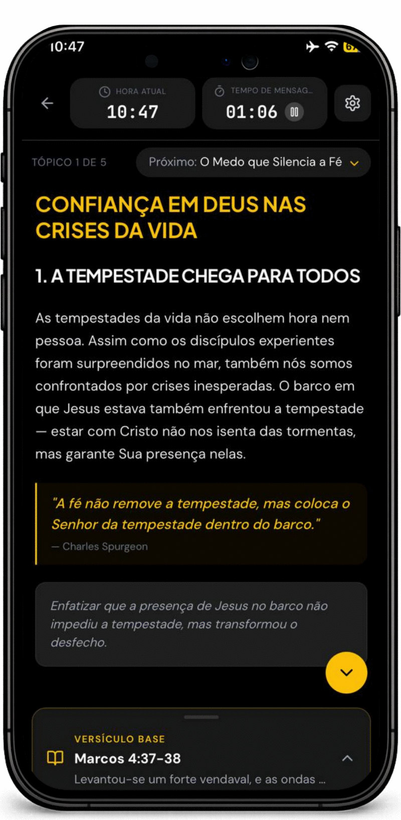 Cronômetro de pregação no início do tempo definido